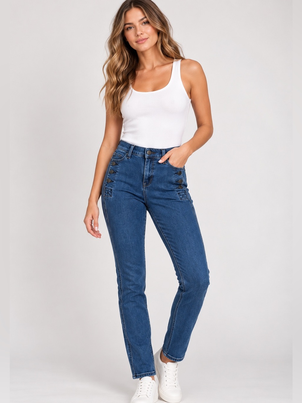 J Brand Dark Indigo Skinny Jeans with Side Button Detail